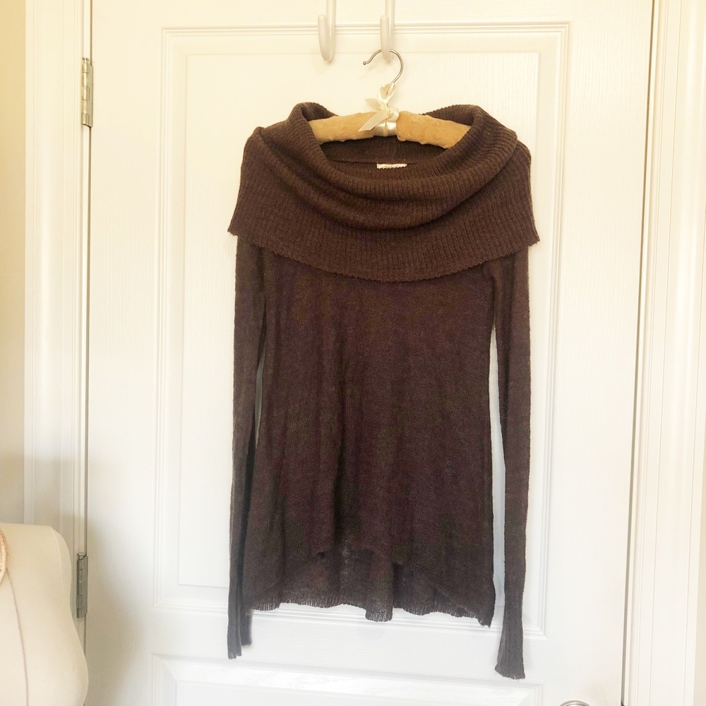 New! Cowl-Neck Knit Turtleneck Tunic Sweater / Dusty Deep Purple / Wool